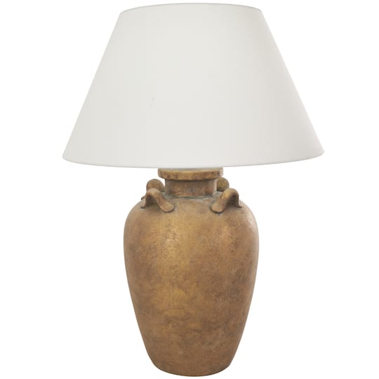 28" Brown Ceramic Distressed Antique Style Pot Table Lamp with Cream Linen Shade Vase